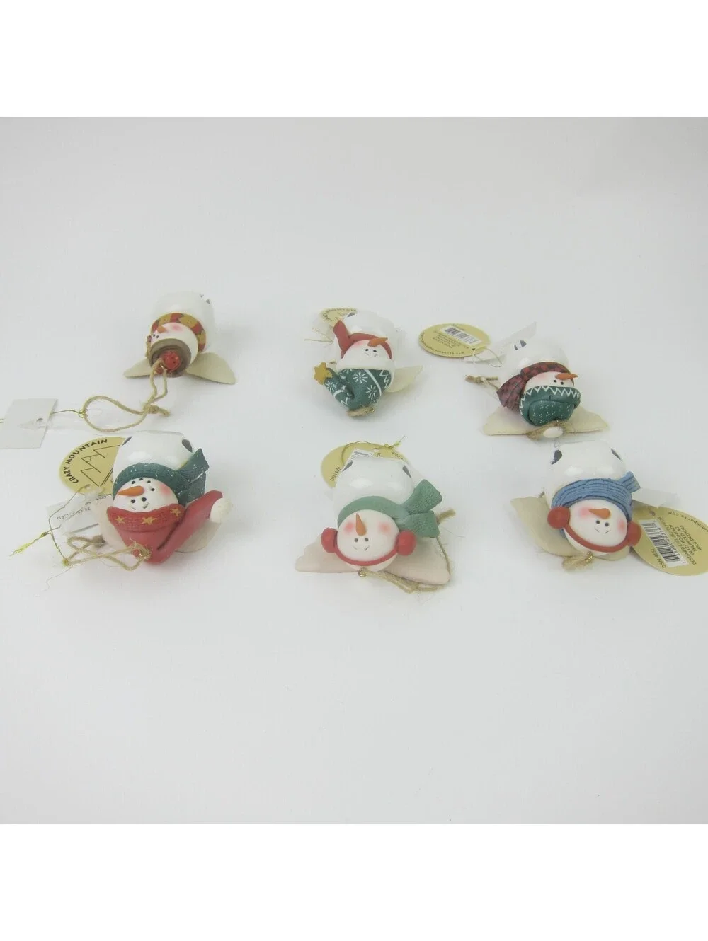 Vintage Snowman Bell Christmas Ornaments Lot of 6 Deb Strain Artist Signed 2005